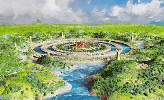 An artist's depiction of the target-shaped city of Atlantis